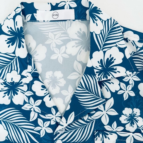 Boys Blue Floral summer Hawaiian Shirt 12-13 - Picture 2 of 4